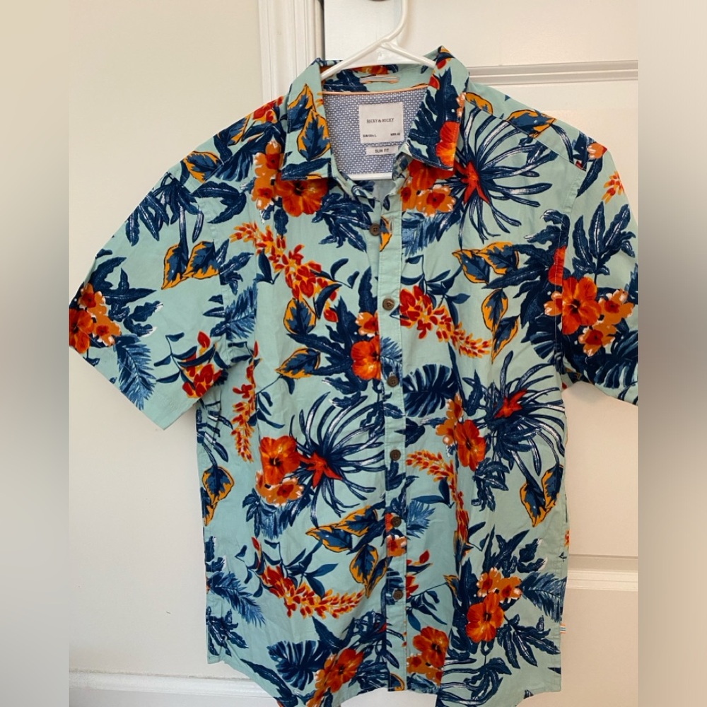 Ricky & Micky Men’s Button Down Hawaiian Floral Short Sleeve Shirt Large
